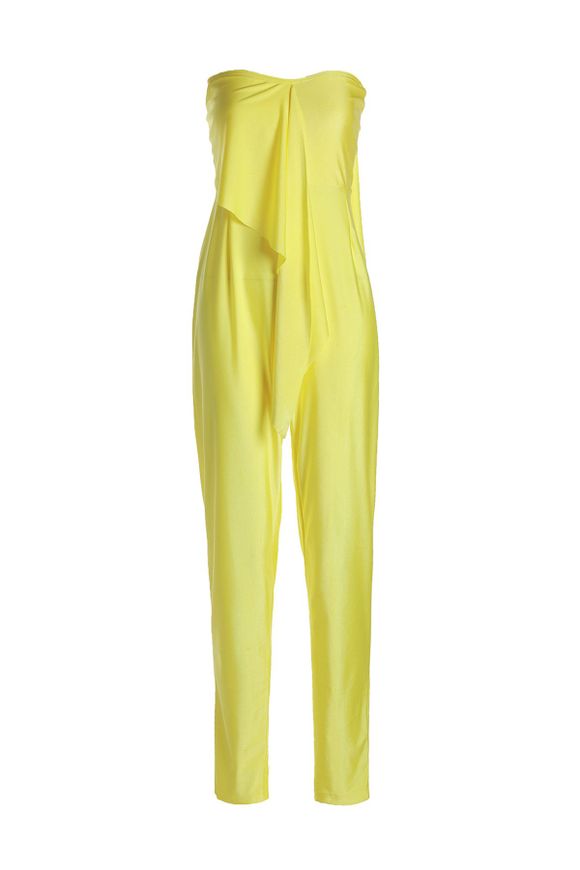 Élégant sans manches bustier auto-cravate solide Jumpsuit femmes Couleur - Jaune 2XL