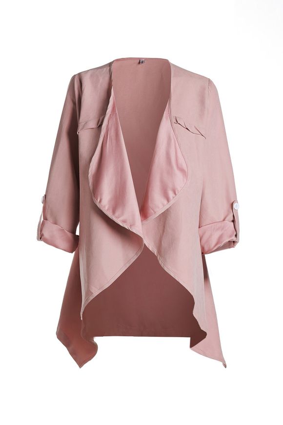 Trendy manches longues turn-down col de solide Manteau femme Couleur - Rose 2XL
