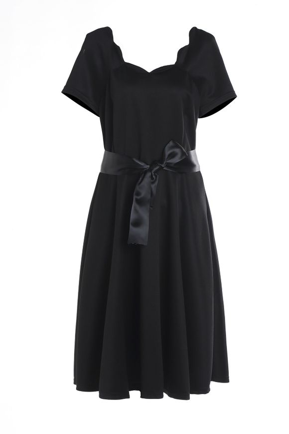 Robe de bal Robe de style vintage manches courtes et encolure femmes noires - Noir S