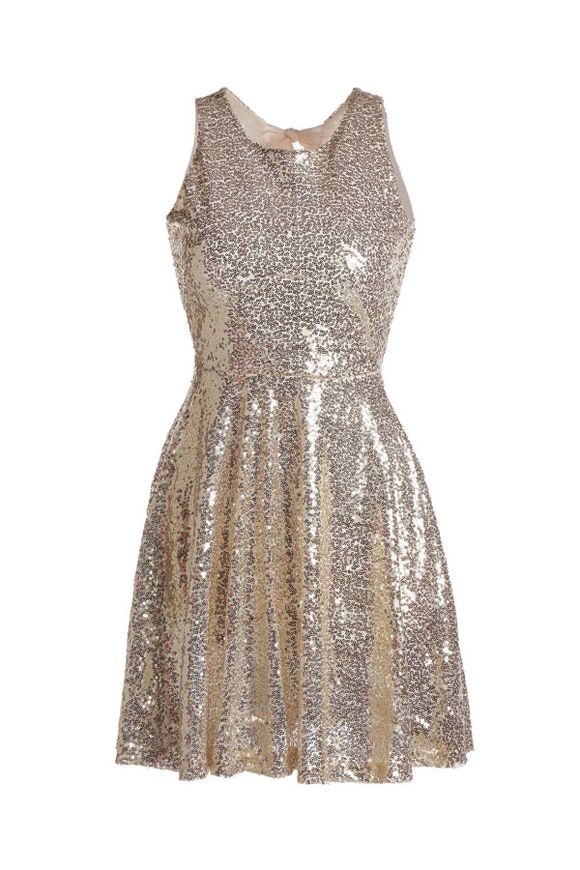 Attractive Open Back Sequined Sleeveless Mini Dress For Women - d'or S