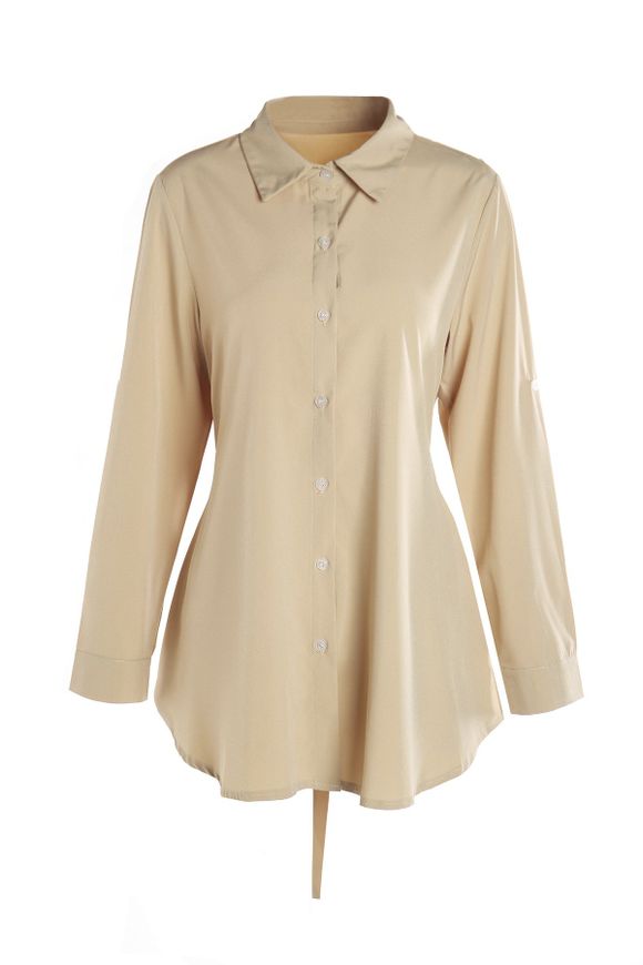 Pur Douce collier couleur Polo bowknot blouse à manches longues pour les femmes - Kaki Foncé 4XL