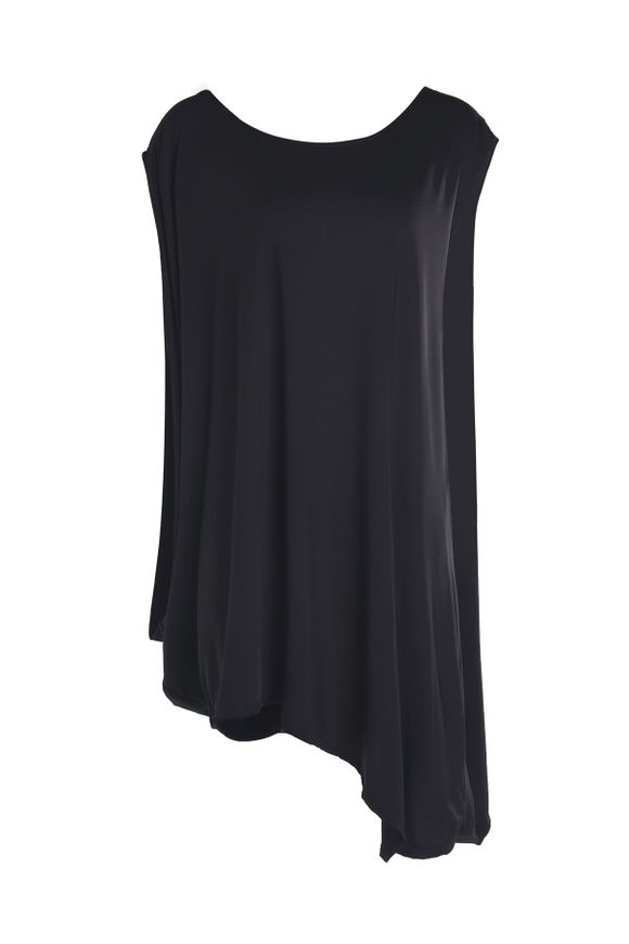 Inclinaison cou élégant à manches courtes ample robe de asymétriques Femmes - Noir XL