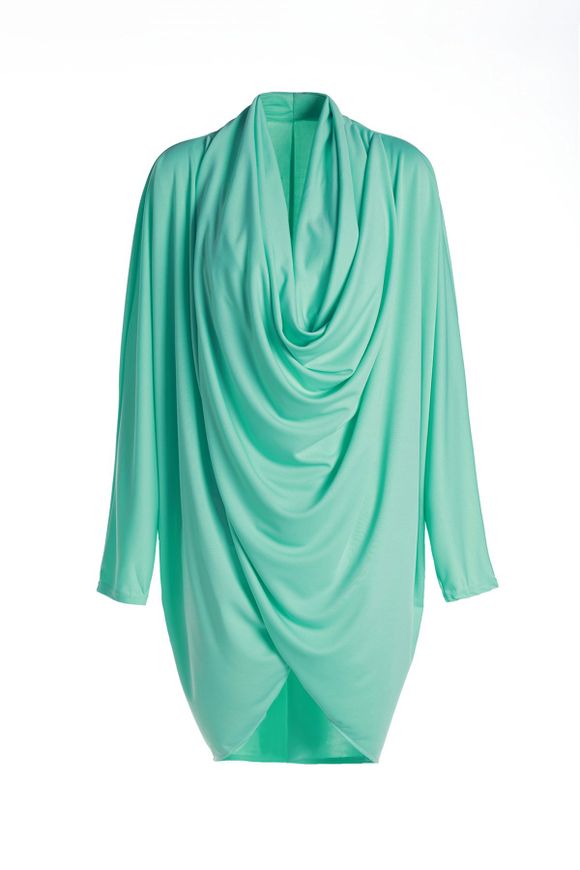Cowl Neck manches longues Manteau Pure couleur pour les femmes - Vert XL