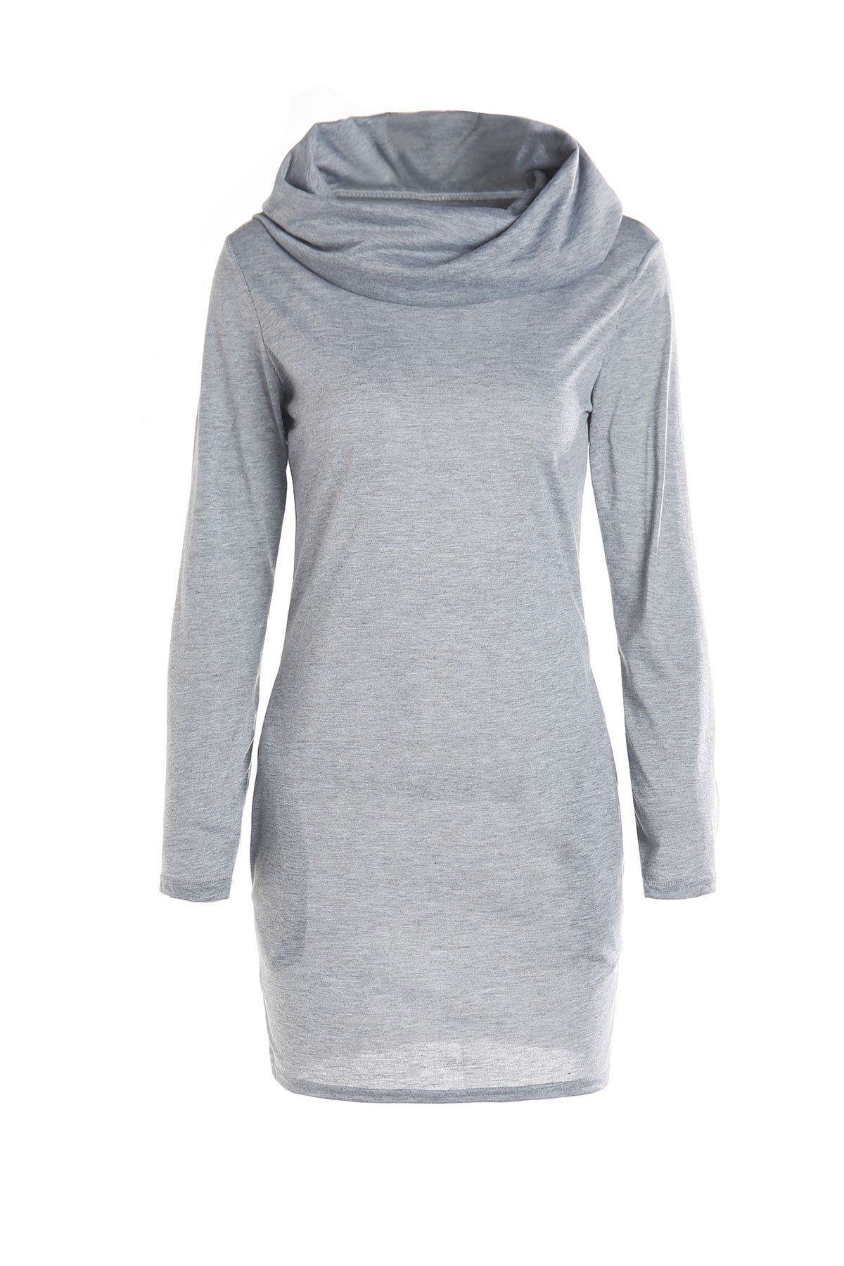 Stylish Hooded Long Sleeve Bodycon Solid Color Women's Dress - GRAY S