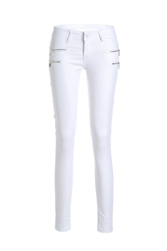 Pantalon de style taille basse minceur zippées femmes - Blanc M