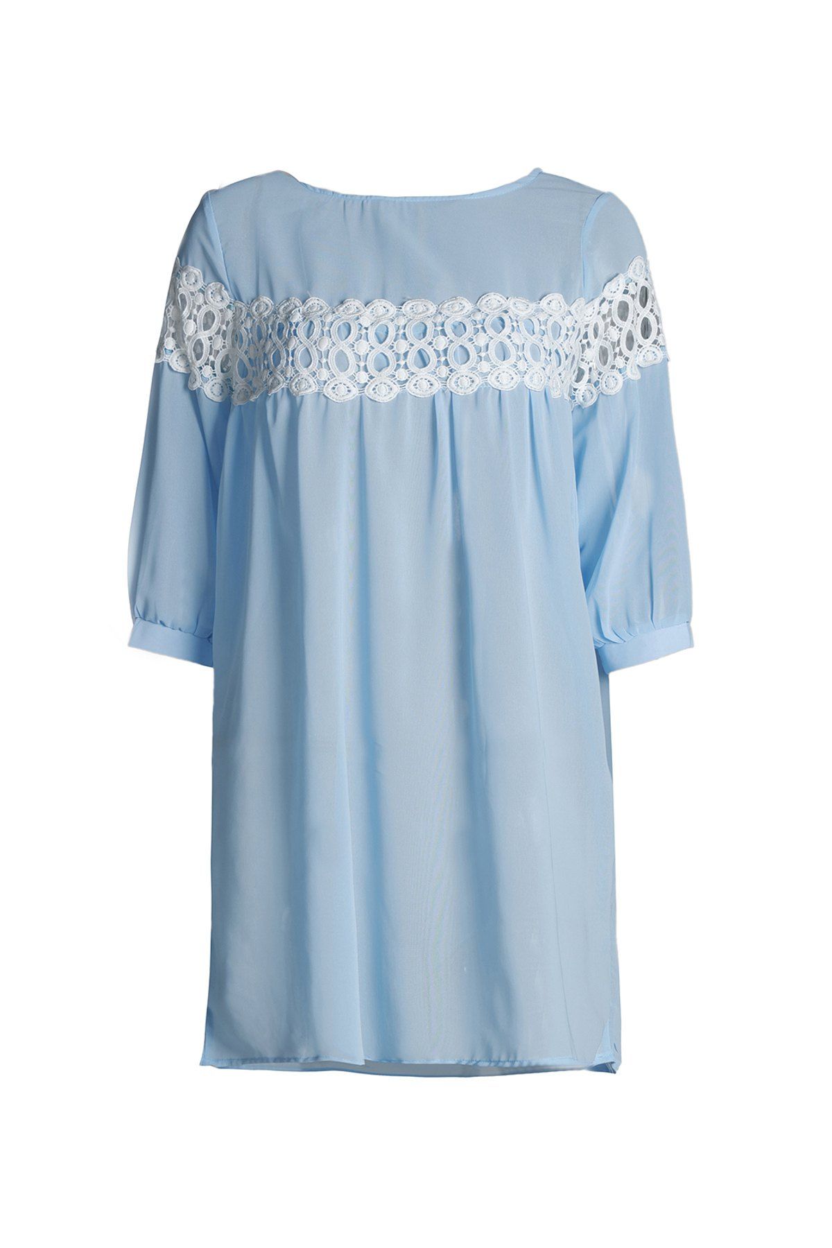 

Endearing 3/4 Sleeve Crochet Lace Spliced Mini Dress For Women, Light blue