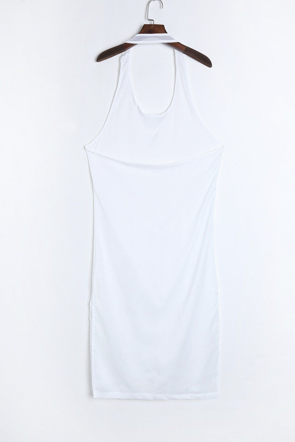 

Sexy U Neck Sleeveless Backless See-Through High Slit Women' White Dress