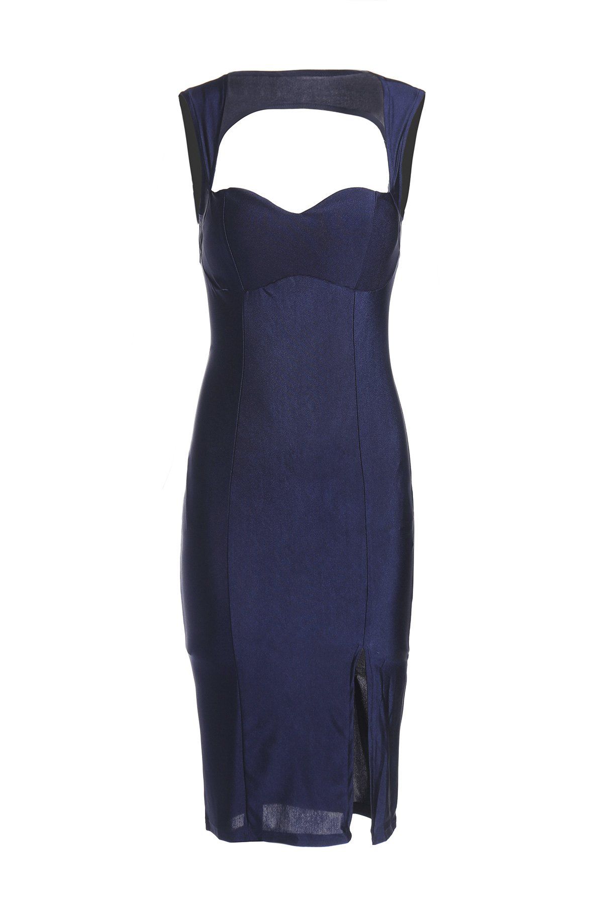 

Sexy Women's Sweetheart Neckline Backless Slit Dress, Purplish blue