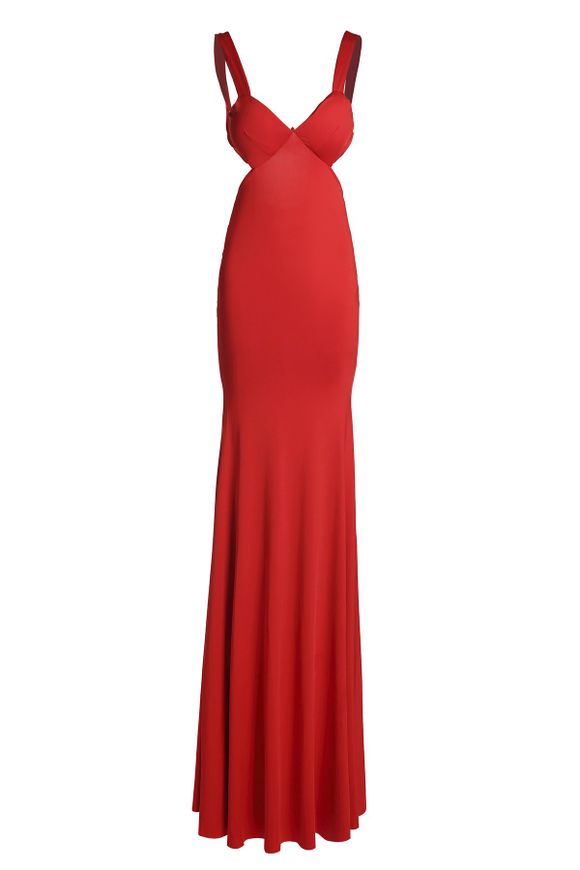 Women's Cut Out Halter Candy Color Mermaid Dress - Rouge S
