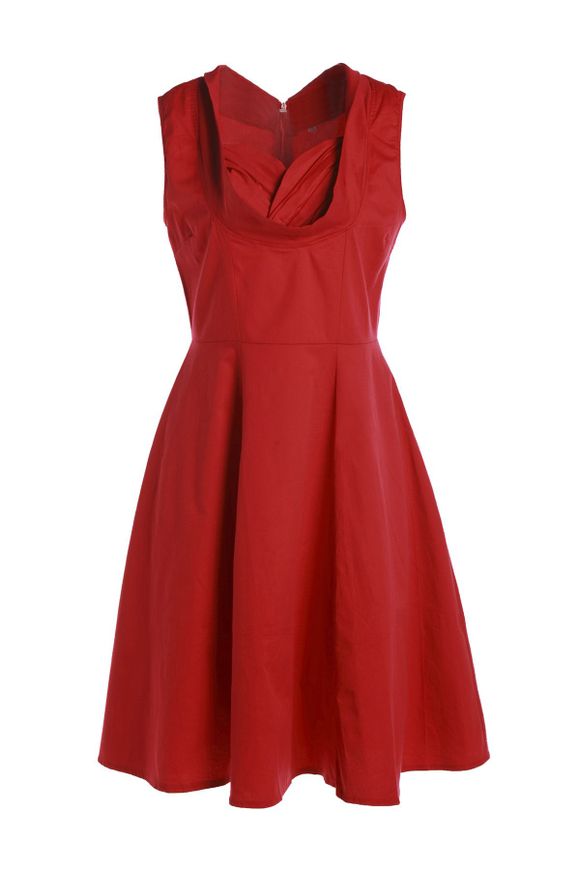 Vintage Sweetheart Neck Sleeveless Ball Gown Solid Color Women's Dress - RED L