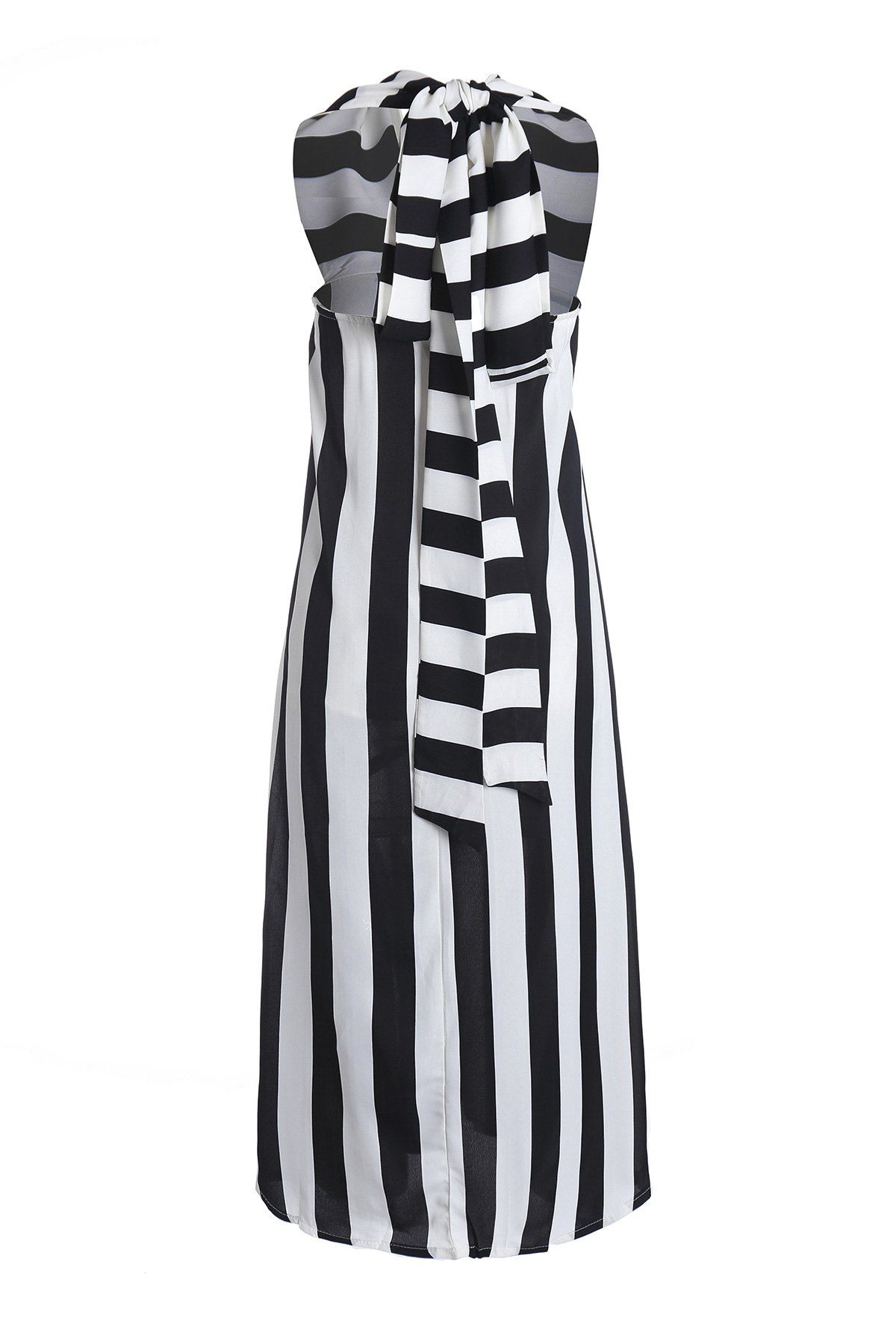 

Sexy Style Plunging Neck Sleeveless Striped Women's Maxi Dress, White and black