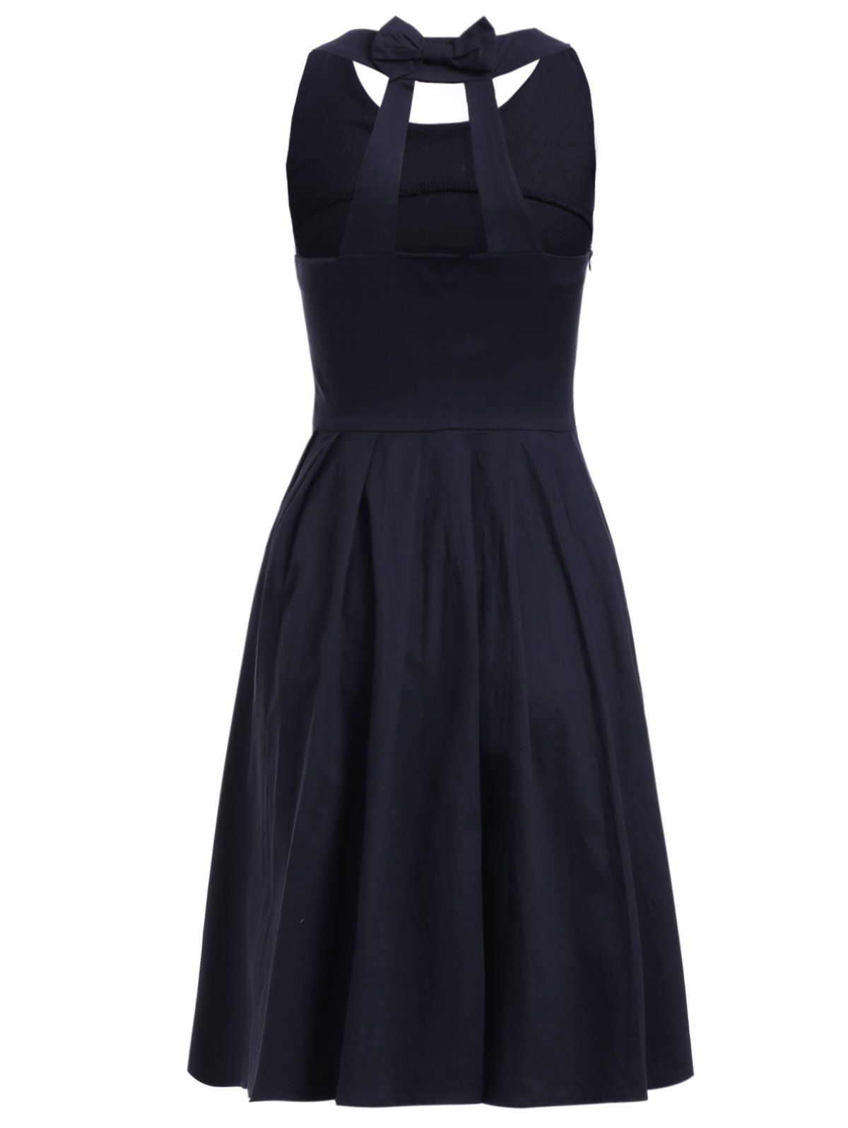 

Vintage Style Women's Jewel Neck Sleeveless Pure Black Dress