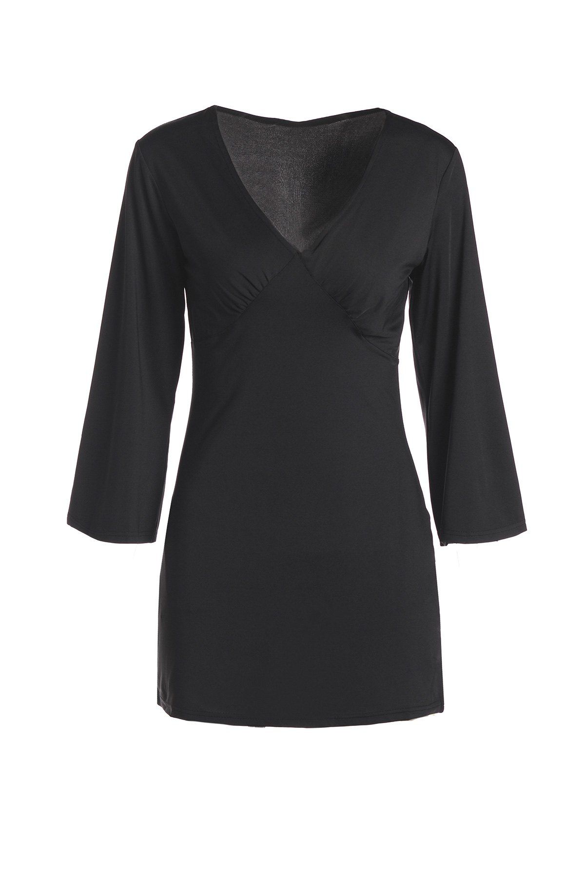 

Sexy Plunging Neck 3/4 Sleeve Black Bodycon Women's Mini Dress