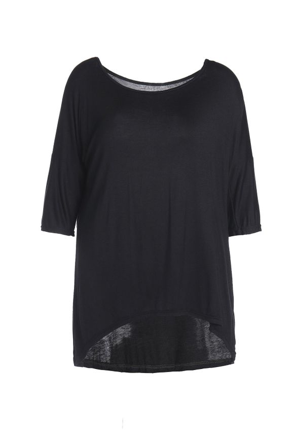 1/2 manches irrégulière T-shirt Sexy Skew Neck Solid Color pour les femmes - Noir S