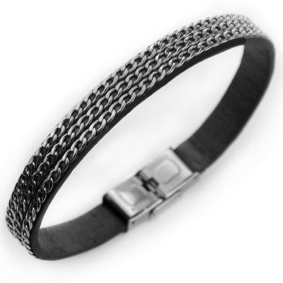 Vintage Chain Link PU Bracelet en cuir pour les hommes - Argent 