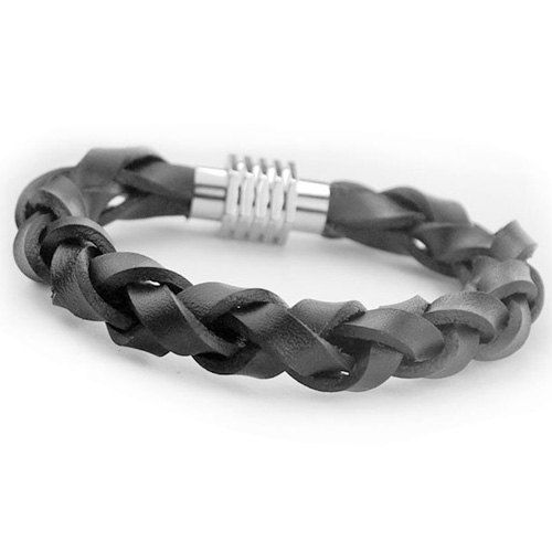 Vintage tricotée PU cuir Rope Bracelet pour les hommes - Noir 