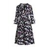 Style vintage à manches 3/4 et col châle imprimé floral Dress - Noir M