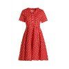 Polka Dot douce à encolure en V Imprimé Robe évasée Midi pour les femmes - Rouge L