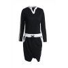 Trendy à manches longues col en V Drawstring Color Block femmes s 'Robe moulante - Noir M