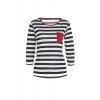 Stylish Scoop Neck Stripe Print Button Embellished 3/4 Sleeve Women's T-Shirt - Rayure S