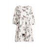 Stylish Women's Scoop Neck Print 3/4 Sleeve Dress - Blanc M
