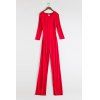 Stylish Round Neck 3/4 Sleeve Backless Wide Leg Women's Red Jumpsuit - Rouge L