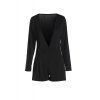Trendy Long Sleeve Plunging Neck Solid Color Romper For Women - BLACK S