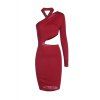 Une épaule Pure Color Women Cut Out Robe moulante - Rouge S