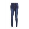 Élégant Pocket conception solide de couleur taille haute Jeans - Bleu profond XL