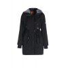 Manteau à Capuche avec Fausse Fourrure Décorative à Zip et à Boutons - Noir S