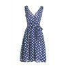 Vintage Polka Dot Printed V-Neck Sleeveless Bowknot  Ball Gown Dress For Women - Bleu Violet XS
