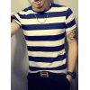 Striped Round Neck Short Sleeve Men's T-Shirt - Bleu profond 2XL