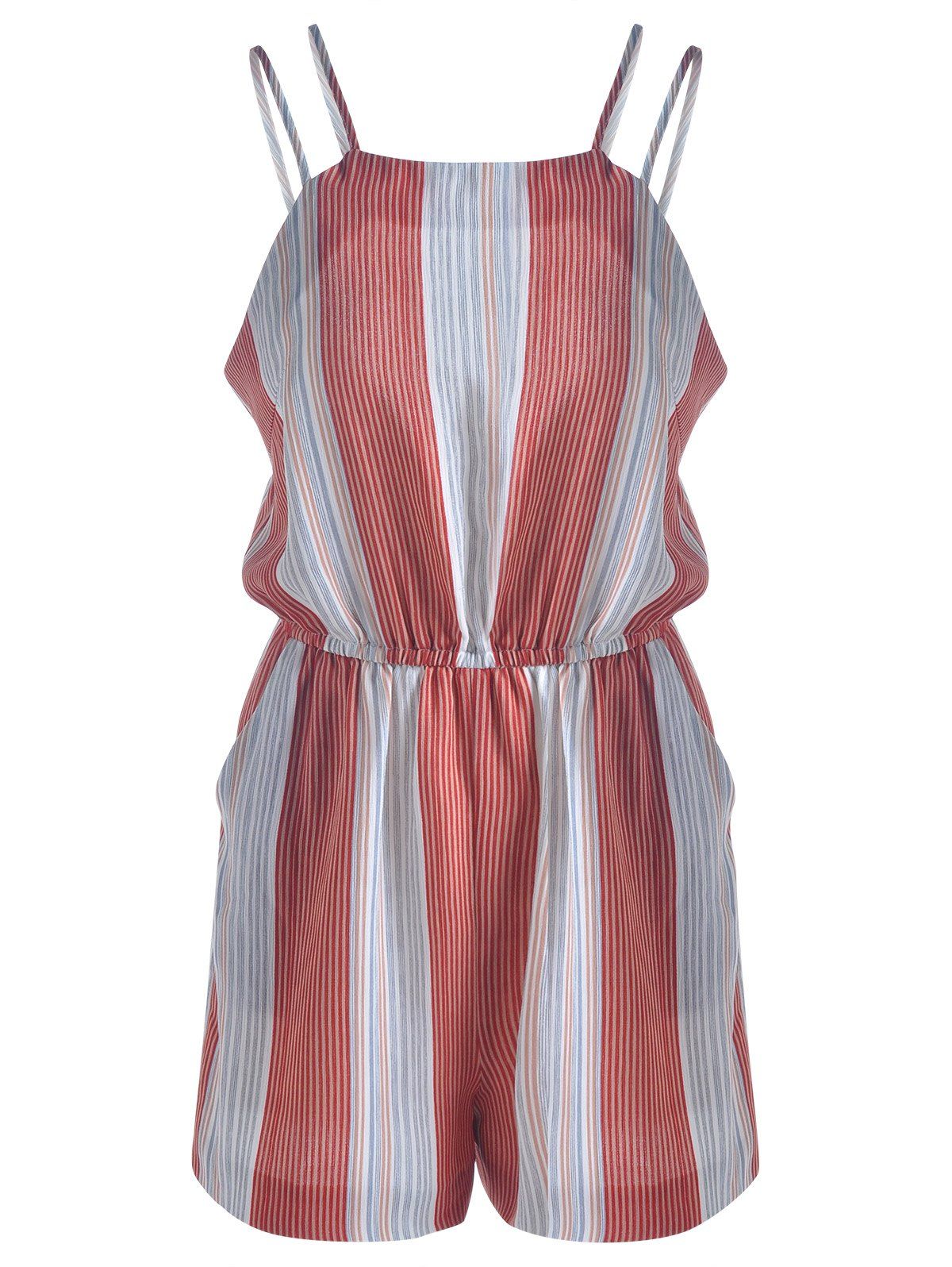 

Women's Fashionable Striped Jumpsuits, Blue and red