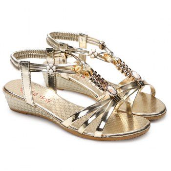 [41% OFF] 2020 Sweet Metal And Elastic Band Design Women's Sandals In GOLDEN | DressLily