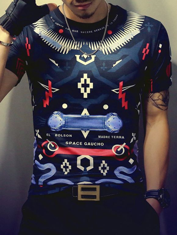 T-shirt Color Block imprimé géométrique col rond manches courtes hommes s ' - multicolore XL