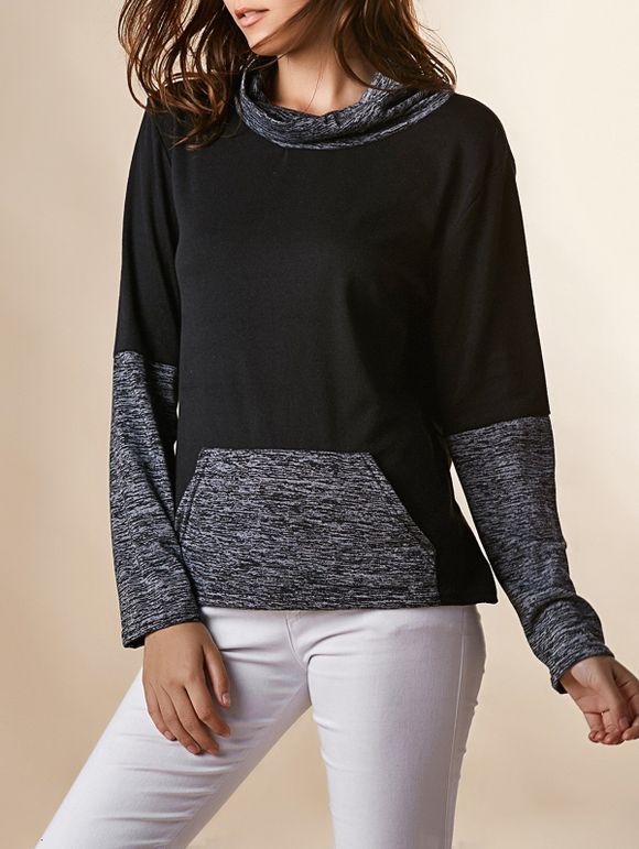 Sweatshirt élégant manches longues et col bénitier Color Block femmes - Noir L