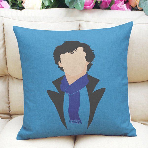 

Hot Sale Abstract Sherlock Holmes Pattern Square Shape Pillowcase (Without Pillow Inner), Ice blue