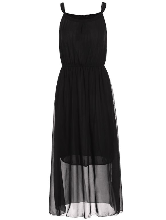 Stylish Solid Color Spaghetti Strap Women's Chiffon Dress - Noir ONE SIZE(FIT SIZE XS TO M)