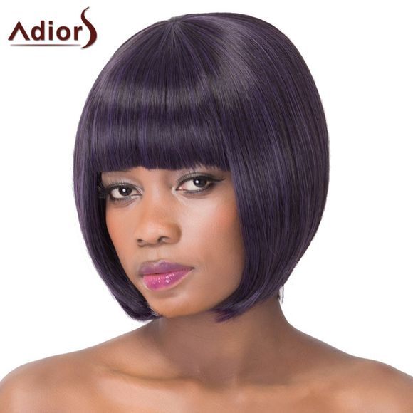 Doux Violet Noir style Bob droites courtes Bang pleine synthétique Adiors perruque pour les femmes - multicolore 