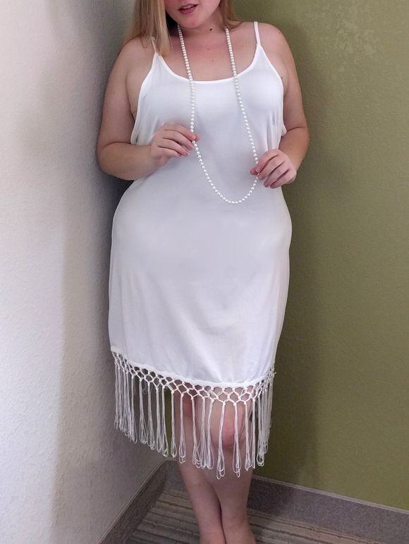 Élégant Taille Spaghetti Strap frangée plus Débardeur Femmes - Blanc 2XL