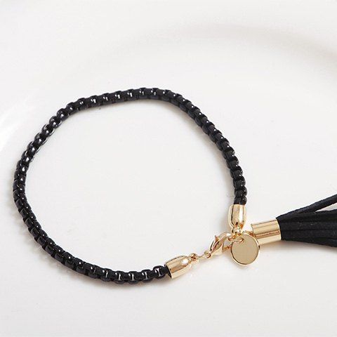 Stylish Small Tassel and Love Nameplate Embellished Weaving Bracelet For Women - Noir 