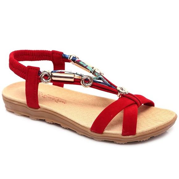 Leisure Colour Block and Metal Design Women's Sandals - Rouge 39