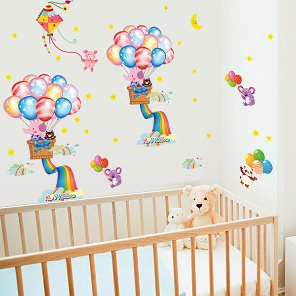 

Cute Cartoon Rainbow Balloon Pattern Wall Sticker For Kindergarten Children's Bedroom, Colormix