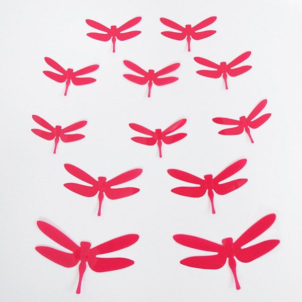 

12PCS Cute 3D Dragonfly Shape Plastic Wall Sticker For Kindergarten Children's Bedroom, Red