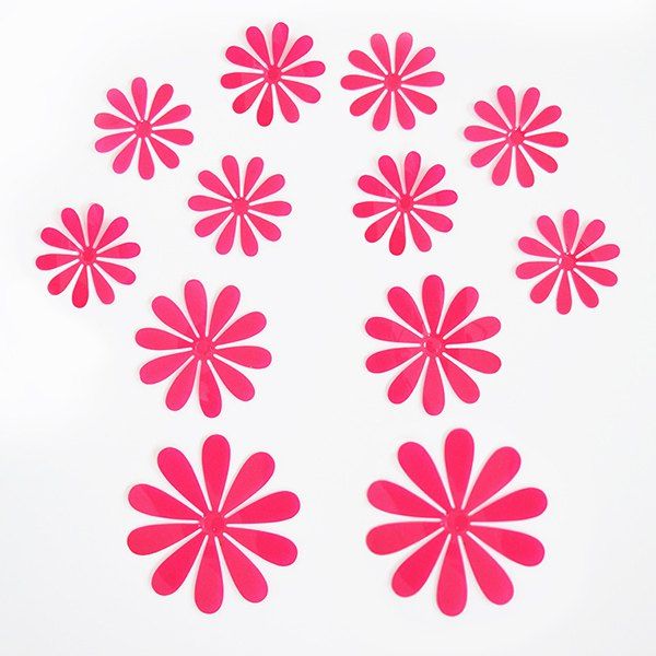 

12PCS Cute 3D Floral Shape Plastic Wall Sticker For Kindergarten Children's Bedroom, Watermelon red