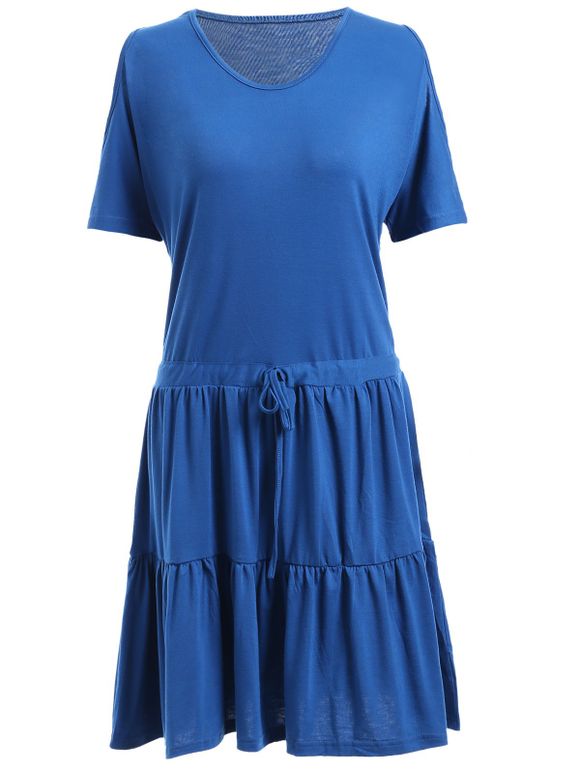 Femmes Casual s  'encolure dégagée Cold Shoulder robe hérissée - Bleu ONE SIZE(FIT SIZE XS TO M)
