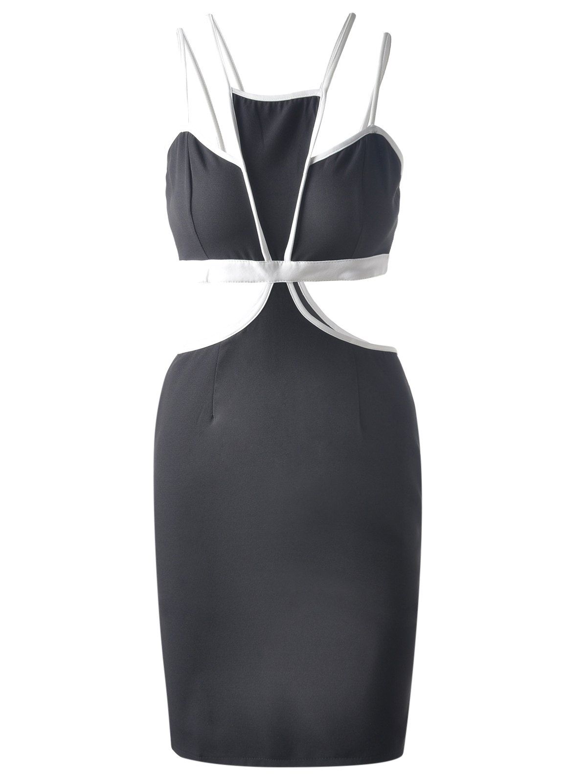 

Slimming Women's Spaghetti Strap Cut Out Stitching Color Dress, Black