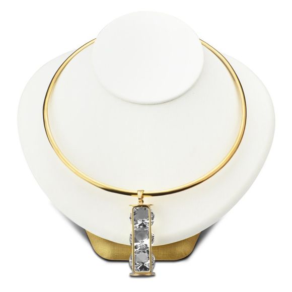 Stylish Cuboid Hollow Out Faux Crystal Pendant Torques For Women - d'or 