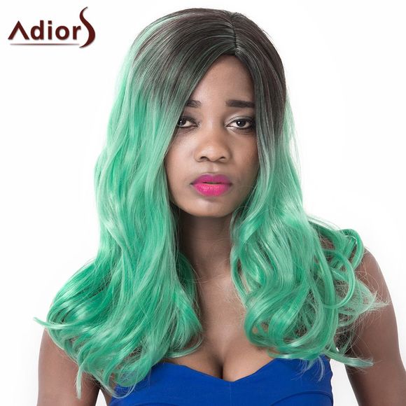 Haute température fibre Adiors Curly longue perruque pour les femmes - Noir et Vert 