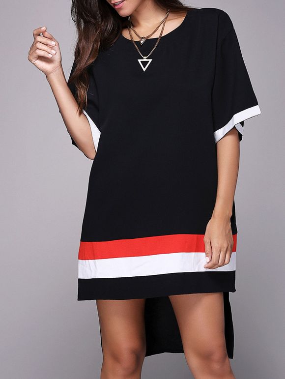 Side Slit T-Shirt Jewel Neck manches demi ample Femmes style décontracté  's - Noir ONE SIZE(FIT SIZE XS TO M)
